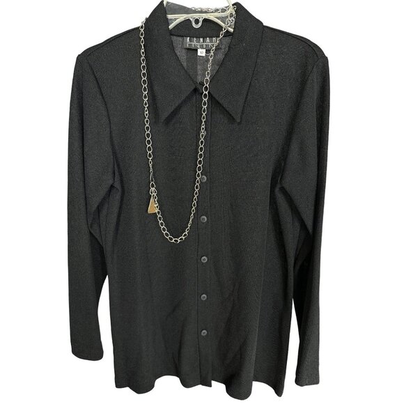 Vtg Kenar Studio Womens Size 10 Black Button Front Blouse Top with Necklace New - Picture 1 of 8
